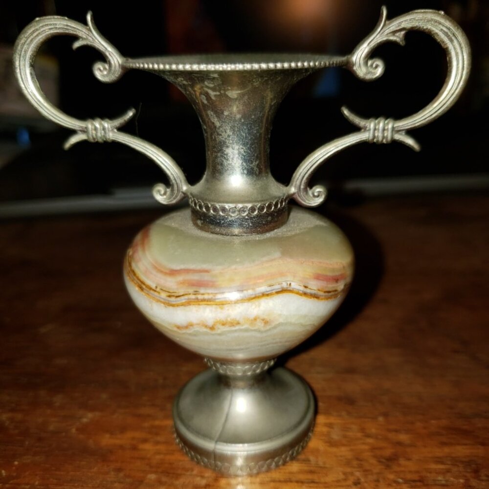 Marble and silver plate mini urn bud vase